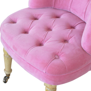 Peony Accent Chair Pink Velvet Buttoned Tub Caster Oak Leg
