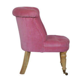 Peony Accent Chair Pink Velvet Buttoned Tub Caster Oak Leg
