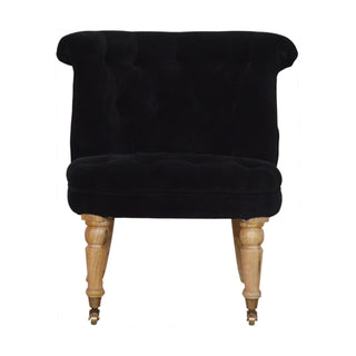 Onyx Accent Chair Black Velvet Buttoned Tub Caster Oak Leg