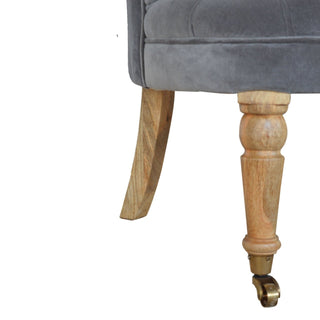 Sterling Accent Chair Grey Velvet Buttoned Tub Caster Oak Leg