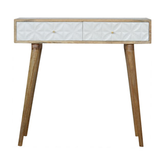 Blanc Console Table with Drawers White Diamond Carved Mango Wood Oak