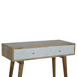 Blanc Console Table with Drawers White Diamond Carved Mango Wood Oak