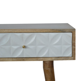 Blanc Console Table with Drawers White Diamond Carved Mango Wood Oak