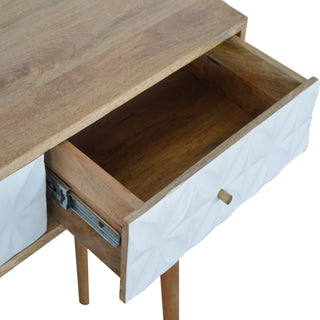 Blanc Console Table with Drawers White Diamond Carved Mango Wood Oak