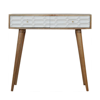 Modo Console Table with Drawers White Capsule Carved Mango Wood Oak