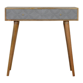 Slate Hallway Console Table with Drawer Grey Hand-Carved Linen Front