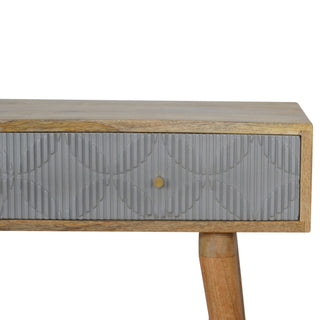 Slate Hallway Console Table with Drawer Grey Hand-Carved Linen Front