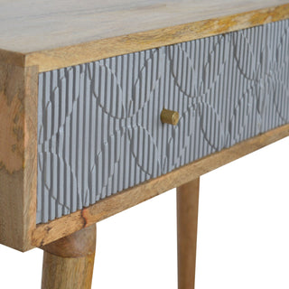 Slate Hallway Console Table with Drawer Grey Hand-Carved Linen Front