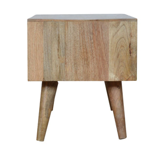 Hex Coffee Table with Sliding Door White Honeycomb Carved Mango Wood