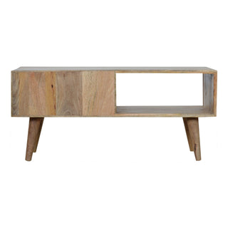 Hex Coffee Table with Sliding Door White Honeycomb Carved Mango Wood
