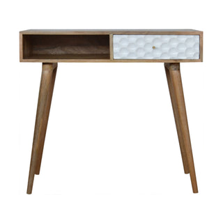 Luxe Writing Desk Mango Wood White Honeycomb-Carved Drawer With Open Slot