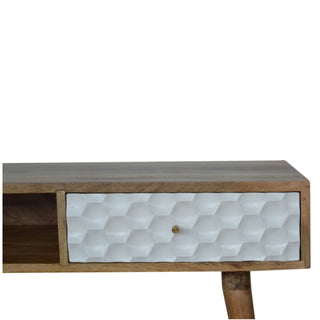 Luxe Writing Desk Mango Wood White Honeycomb-Carved Drawer With Open Slot