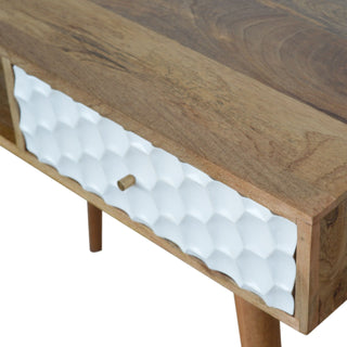 Luxe Writing Desk Mango Wood White Honeycomb-Carved Drawer With Open Slot