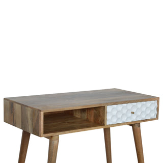Luxe Writing Desk Mango Wood White Honeycomb-Carved Drawer With Open Slot