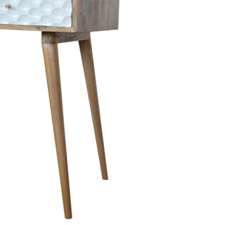 Luxe Writing Desk Mango Wood White Honeycomb-Carved Drawer With Open Slot