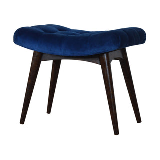 Indra Upholstered Bench Royal Blue Velvet Button Tufted Curved Saddle Seat