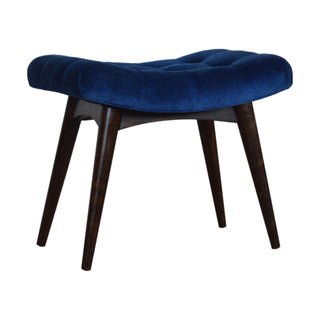 Indra Upholstered Bench Royal Blue Velvet Button Tufted Curved Saddle Seat