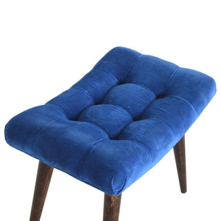 Indra Upholstered Bench Royal Blue Velvet Button Tufted Curved Saddle Seat