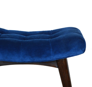 Indra Upholstered Bench Royal Blue Velvet Button Tufted Curved Saddle Seat