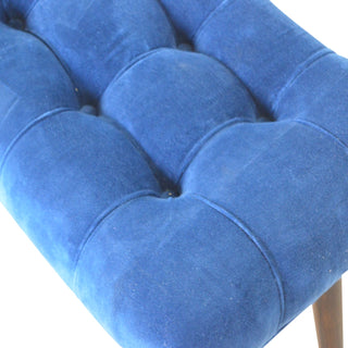 Indra Upholstered Bench Royal Blue Velvet Button Tufted Curved Saddle Seat