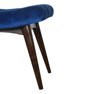 Indra Upholstered Bench Royal Blue Velvet Button Tufted Curved Saddle Seat