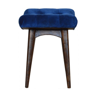 Indra Upholstered Bench Royal Blue Velvet Button Tufted Curved Saddle Seat