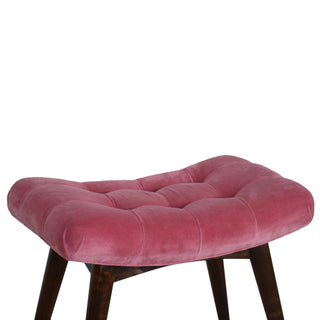 Rosie Upholstered Bench Hot Pink Velvet Grid Tufted Curved Saddle Splayed Legs