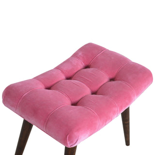 Rosie Upholstered Bench Hot Pink Velvet Grid Tufted Curved Saddle Splayed Legs