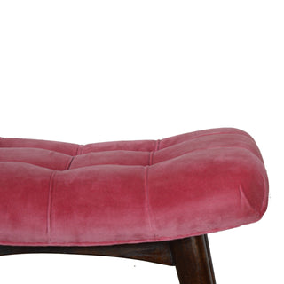 Rosie Upholstered Bench Hot Pink Velvet Grid Tufted Curved Saddle Splayed Legs