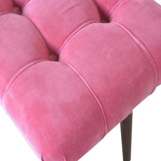 Rosie Upholstered Bench Hot Pink Velvet Grid Tufted Curved Saddle Splayed Legs