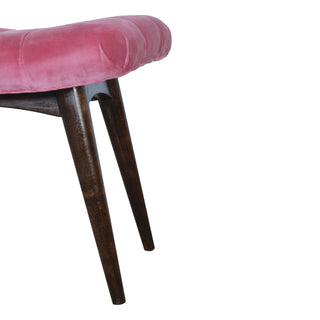 Rosie Upholstered Bench Hot Pink Velvet Grid Tufted Curved Saddle Splayed Legs