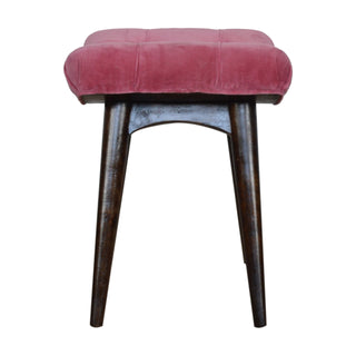 Rosie Upholstered Bench Hot Pink Velvet Grid Tufted Curved Saddle Splayed Legs