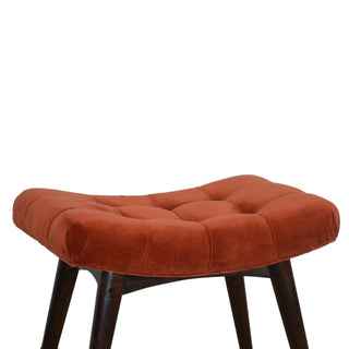 Rust Upholstered Bench Brick Red Velvet Button Tufted Curved Saddle Near-Black Nordic Legs