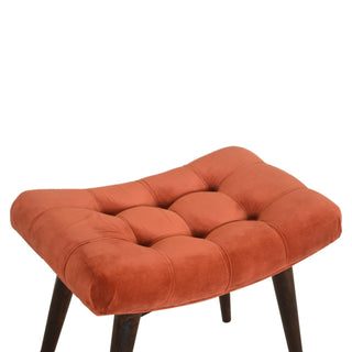 Rust Upholstered Bench Brick Red Velvet Button Tufted Curved Saddle Near-Black Nordic Legs