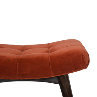 Rust Upholstered Bench Brick Red Velvet Button Tufted Curved Saddle Near-Black Nordic Legs