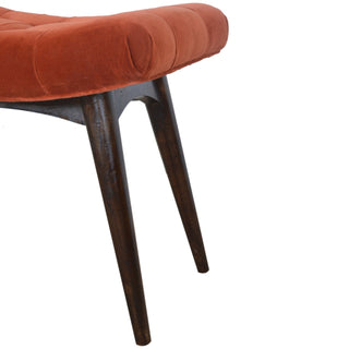 Rust Upholstered Bench Brick Red Velvet Button Tufted Curved Saddle Near-Black Nordic Legs