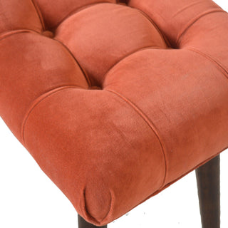 Rust Upholstered Bench Brick Red Velvet Button Tufted Curved Saddle Near-Black Nordic Legs