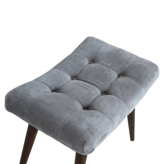 Zola Bedroom Bench Slate Grey Velvet Curved Saddle Seat Dark Walnut Nordic Legs