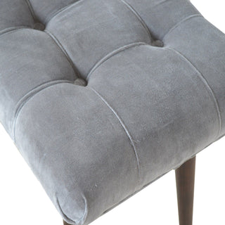 Zola Bedroom Bench Slate Grey Velvet Curved Saddle Seat Dark Walnut Nordic Legs