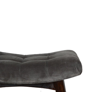 Zola Bedroom Bench Slate Grey Velvet Curved Saddle Seat Dark Walnut Nordic Legs