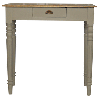 Provence Writing Desk Mango Wood French Grey Base Natural Oak Top Fluted Legs - side angle view