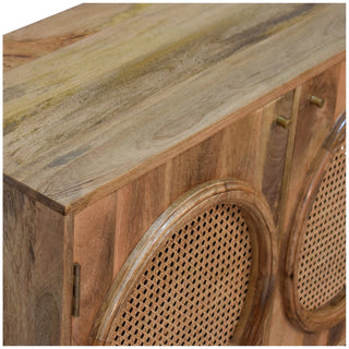Larissa Rattan Sideboard Twin Circular Porthole Doors Double Cabinet Natural Rattan