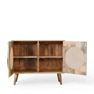 Larissa Rattan Sideboard Twin Circular Porthole Doors Double Cabinet Natural Rattan