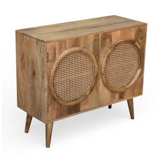 Larissa Rattan Sideboard Twin Circular Porthole Doors Double Cabinet Natural Rattan