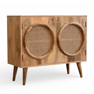 Larissa Rattan Sideboard Twin Circular Porthole Doors Double Cabinet Natural Rattan
