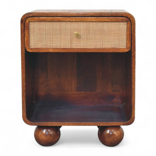 Rattan Bedside Table Cane Drawer Open Cube - front view