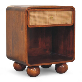 Rattan Bedside Table Cane Drawer Open Cube - rattan weave detail