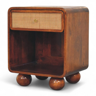 Rattan Bedside Table Cane Drawer Open Cube - doors open interior