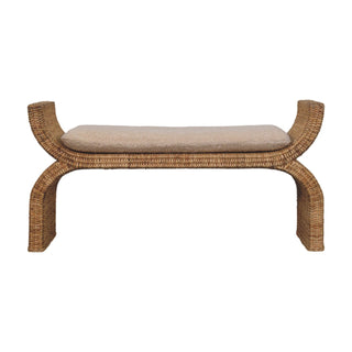 Rattan Bench Wicker Weave Boucle Cushion - front view
