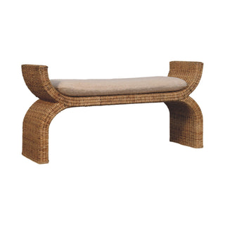Rattan Bench Wicker Weave Boucle Cushion - side angle view